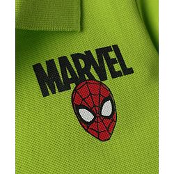 Babyhug Marvel Cotton Knit Half Sleeves Polo T-Shirt With Spider Man Print - Green