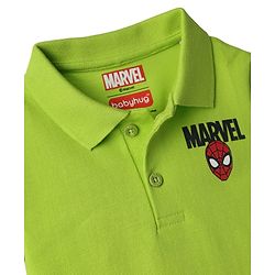 Babyhug Marvel Cotton Knit Half Sleeves Polo T-Shirt With Spider Man Print - Green