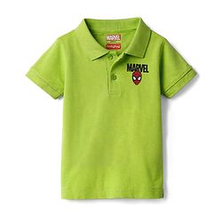 Babyhug Marvel Cotton Knit Half Sleeves Polo T-Shirt With Spider Man Print - Green