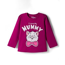 Babyhug Disney Single Jersey Knit Full Sleeves T-Shirt & Pyjama Night Suit With Polka Dots & Marie Graphics - Dark Pink