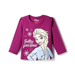 Babyhug Disney Single Jersey Knit Full Sleeves T-Shirt & Pyjama Night Suit with Elsa Graphics - Purple