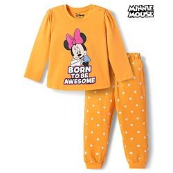 Babyhug Disney Single Jersey Knit Full Sleeves T-Shirt & Pyjama Night Suit with Minnie Mouse Graphics - Orange