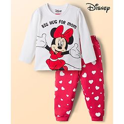 Babyhug Disney Single Jersey Knit Full Sleeves T-Shirt & Pyjama Night Suit With Minnie Mouse Graphic - Red