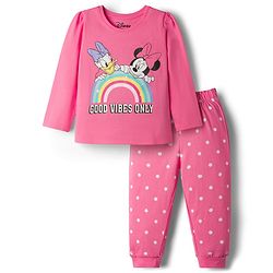 Babyhug Disney Single Jersey Knit Full Sleeves T-Shirt & Pyjama Night-Suit With Minnie Mouse Graphics - Pink