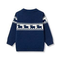 Babyhug Knit Full Sleeves Sweater Set With Animal Design - Navy Blue