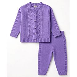 Babyhug Knit Full Sleeves Sweater Set with Cable Knit Design - Purple