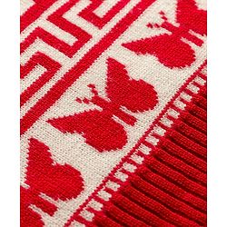 Babyhug Knit Full Sleeves Sweater Set With Butterfly Design - White & Red