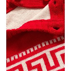 Babyhug Knit Full Sleeves Sweater Set With Butterfly Design - White & Red