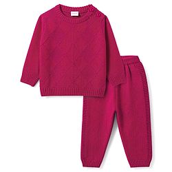 Babyhug Full Sleeves Sweater Set With Chevron Knitting Design - Wine