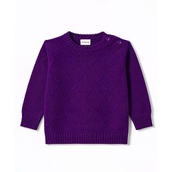 Babyhug Full Sleeves Sweater Set With Chevron Knitting Design - Purple