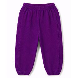 Babyhug Full Sleeves Sweater Set With Chevron Knitting Design - Purple
