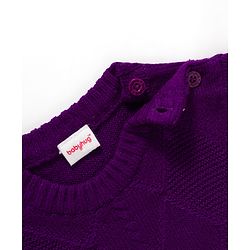 Babyhug Full Sleeves Sweater Set With Chevron Knitting Design - Purple