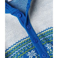 Babyhug Knit Full Sleeves Striped Hooded Sweater Set with Floral Design - Blue