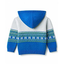 Babyhug Knit Full Sleeves Striped Hooded Sweater Set with Floral Design - Blue