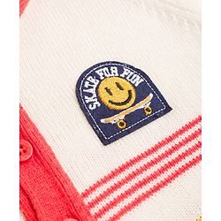 Babyhug Knit Full Sleeves Striped Sweater Set with Hood - Red