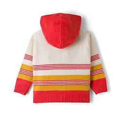 Babyhug Knit Full Sleeves Striped Sweater Set with Hood - Red