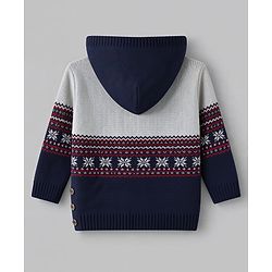 Babyhug Knit Full Sleeves Hooded Sweater Set with Abstract Design - Navy Blue