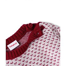 Babyhug Knit Full Sleeves Floral Designed Sweater Set with Cap - Wine