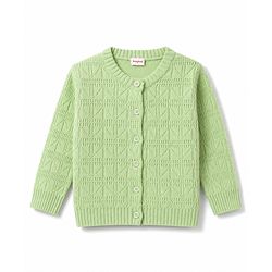 Babyhug Knit Full Sleeves Solid Textured Sweater Set With Cap - Light Green