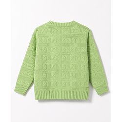 Babyhug Knit Full Sleeves Solid Textured Sweater Set With Cap - Light Green