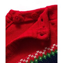 Babyhug Knit Full Sleeves Sweater Set With Santa Design - Red