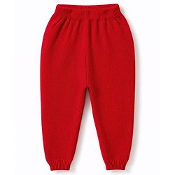 Babyhug Knit Full Sleeves Sweater Set With Santa Design - Red