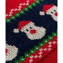 Babyhug Knit Full Sleeves Sweater Set With Santa Design - Red