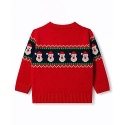 Babyhug Knit Full Sleeves Sweater Set With Santa Design - Red