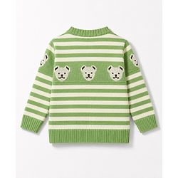 Babyhug Knit Full Sleeves Striped Sweater Set With Bear Design - Green