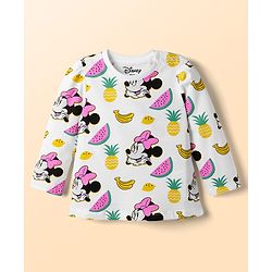Babyhug Disney Single Jersey Knit Full Sleeves T-Shirt & Pyjama Night Suit with Minnie Mouse Print - White
