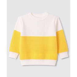 Babyhug Knit Full Sleeves Striped Sweater Set With Cap & Booties - Yellow