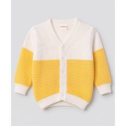 Babyhug Knit Full Sleeves Striped Sweater Set With Cap & Booties - Yellow