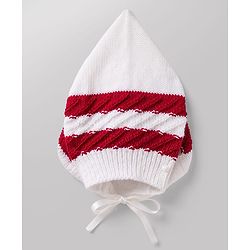 Babyhug Knit Full Sleeves Striped Sweater Set with Cap and Booties - White & Red