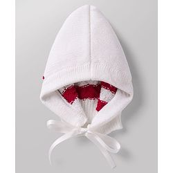 Babyhug Knit Full Sleeves Striped Sweater Set with Cap and Booties - White & Red