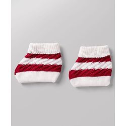 Babyhug Knit Full Sleeves Striped Sweater Set with Cap and Booties - White & Red