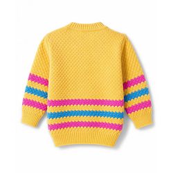 Babyhug Knit Full Sleeves Striped Sweater Set with Cap and Booties - Yellow