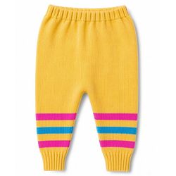 Babyhug Knit Full Sleeves Striped Sweater Set with Cap and Booties - Yellow