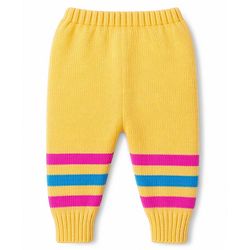 Babyhug Knit Full Sleeves Striped Sweater Set with Cap and Booties - Yellow