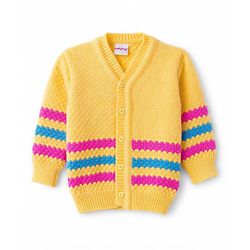 Babyhug Knit Full Sleeves Striped Sweater Set with Cap and Booties - Yellow