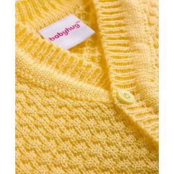 Babyhug Knit Full Sleeves Striped Sweater Set with Cap and Booties - Yellow