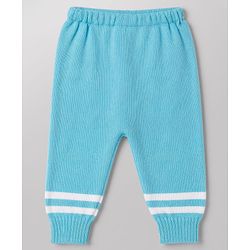 Babyhug Knit Full Sleeves Striped Sweater Set With Booties & Cap - Teal Blue