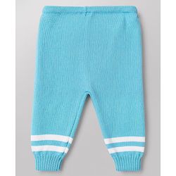 Babyhug Knit Full Sleeves Striped Sweater Set With Booties & Cap - Teal Blue