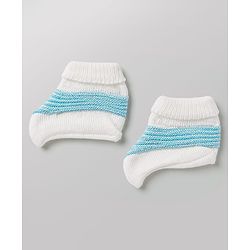 Babyhug Knit Full Sleeves Striped Sweater Set With Booties & Cap - Teal Blue