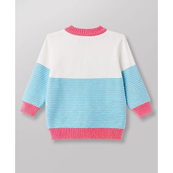 Babyhug Knit Full Sleeves Striped Sweater Set With Booties & Cap - Teal Blue