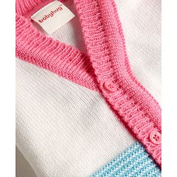 Babyhug Knit Full Sleeves Striped Sweater Set With Booties & Cap - Teal Blue