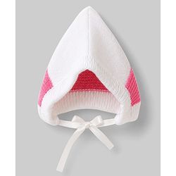 Babyhug Knit Full Sleeves Striped Sweater Set With Cap & Booties Set - Dark Pink