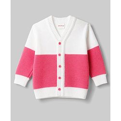 Babyhug Knit Full Sleeves Striped Sweater Set With Cap & Booties Set - Dark Pink