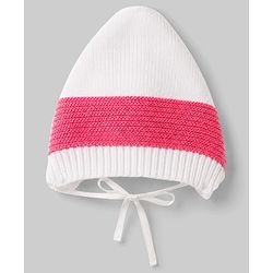 Babyhug Knit Full Sleeves Striped Sweater Set With Cap & Booties Set - Dark Pink