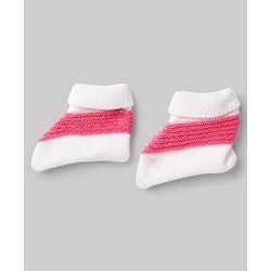 Babyhug Knit Full Sleeves Striped Sweater Set With Cap & Booties Set - Dark Pink