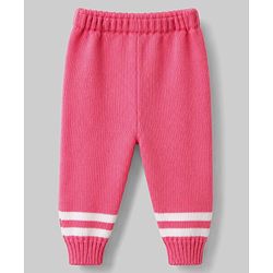 Babyhug Knit Full Sleeves Striped Sweater Set With Cap & Booties Set - Dark Pink